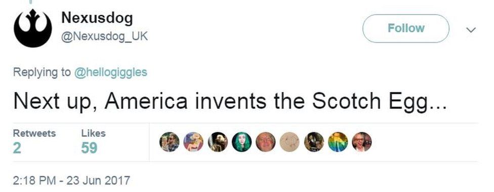 Tweet reads: "Next up, America invents the Scotch Egg..."
