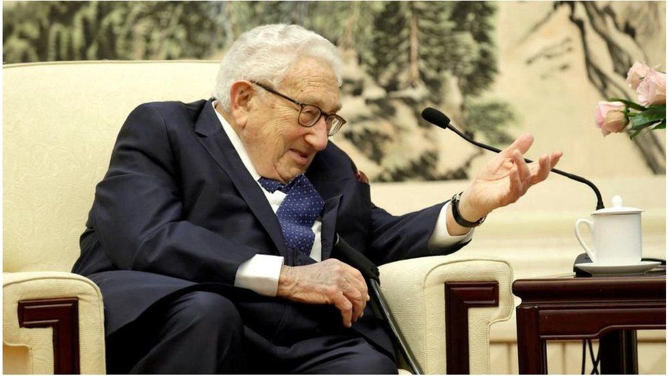 Former U.S. Secretary of State Henry Kissinger speaks during a meeting with Chinese Foreign Minister Wang Yi (not pictured) at the Great Hall of the People in Beijing, China November 22, 2019.