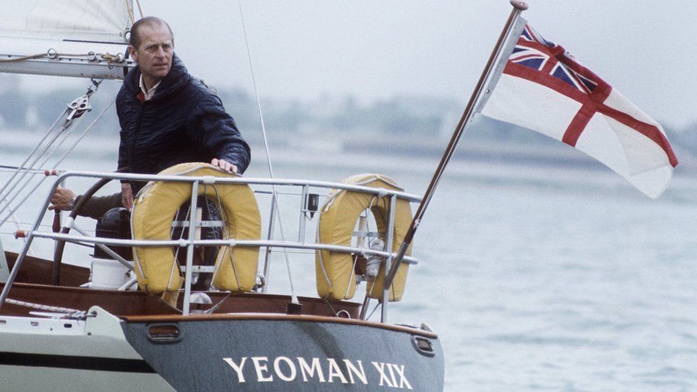 Prince Philip on a boat in 1977