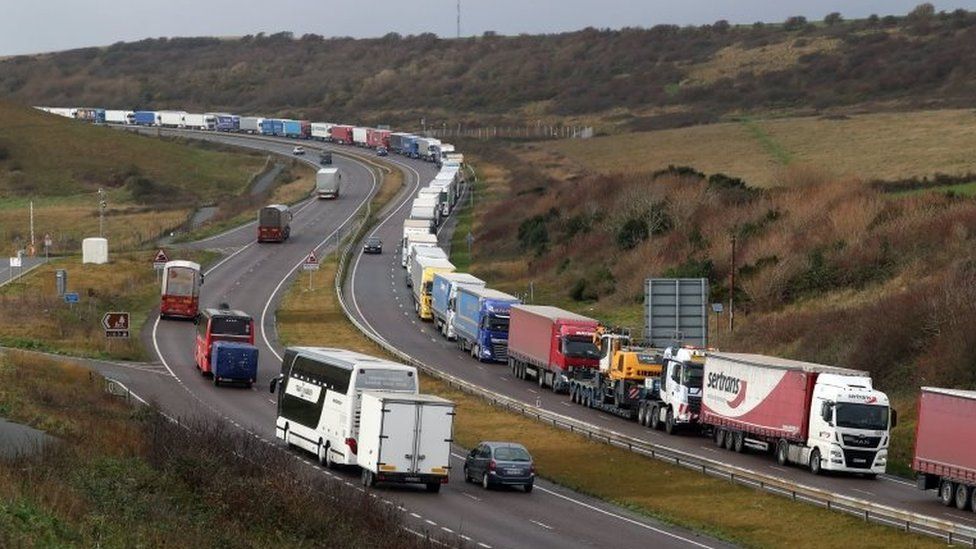 Huge lorry queues to enter Dover port in Kent