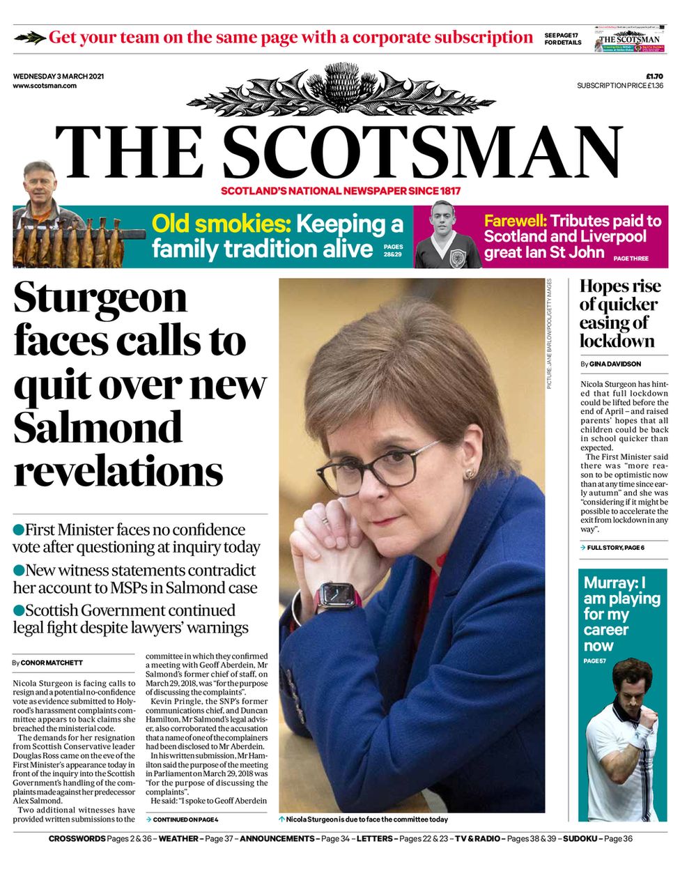 Scotland S Papers Sturgeon On The Brink And Furlough Extended c News