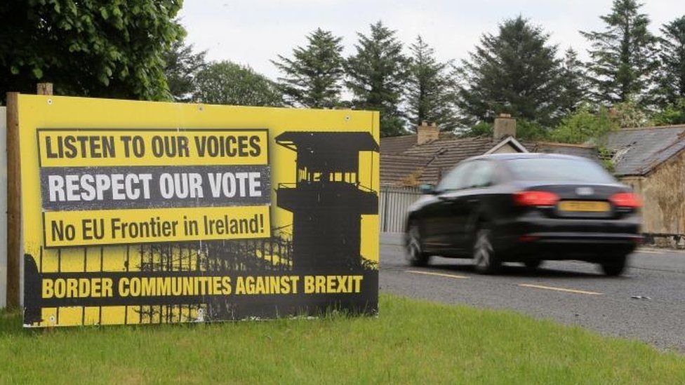 Anti-Brexit banner on Irish border