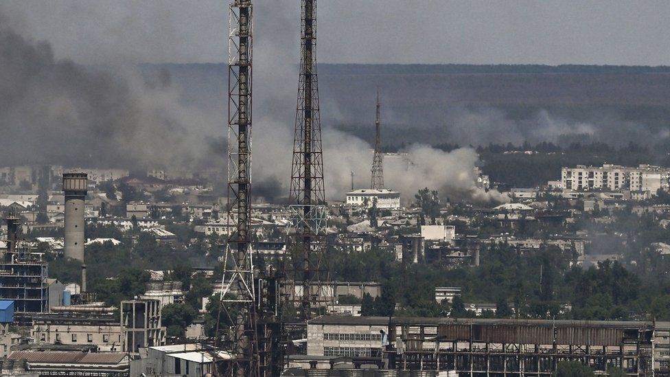 Smoke rises over the city of Severodonetsk, eastern Ukraine. Photo: June 2022