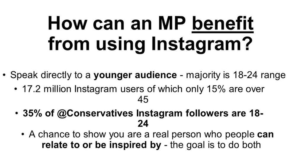 Slide: "How can an MP benefit from using Instagram?"