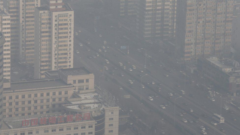 Smog seen from a tourist tower in Beijing - 28 November