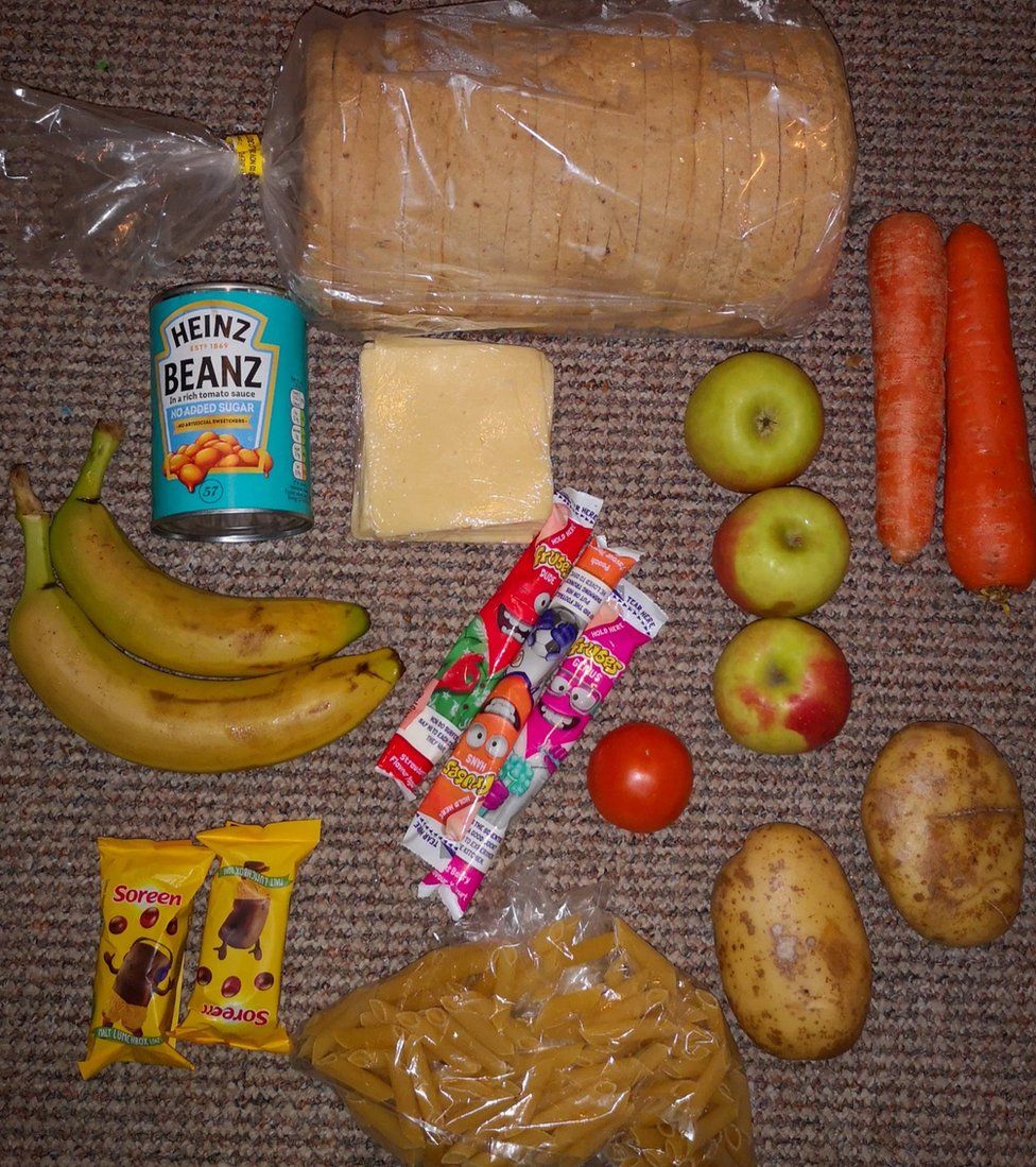 A food parcel received by Twitter user Roadside Mum