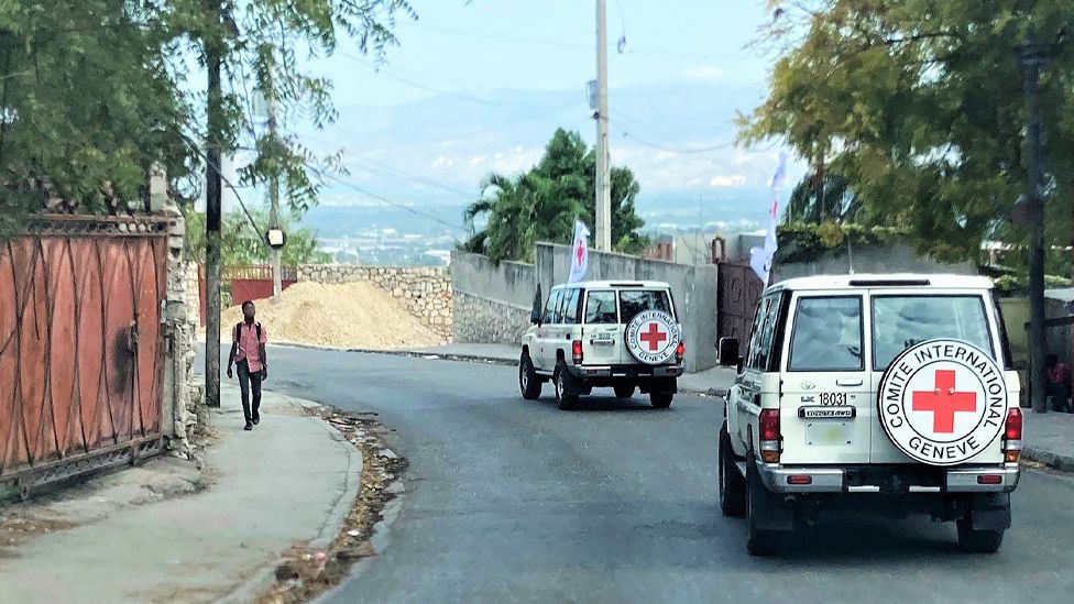 A photo from November 2023 shows ICRC vehicles driving around Haiti