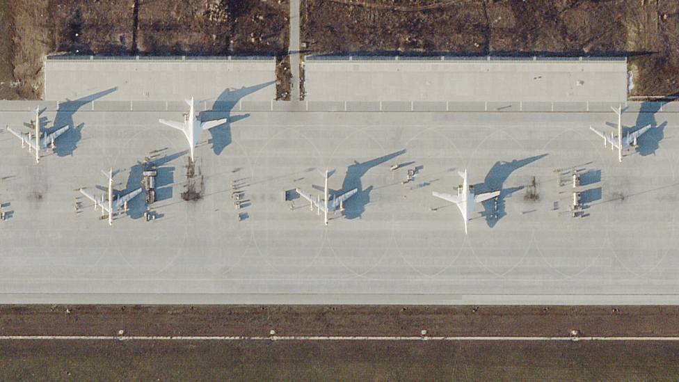 Satellite imagery showing planes at the Engels airbase in Russia