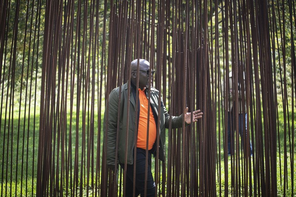 An artwork by artist Adelheid von Maltitz is part of the "Good Neighbours" sculpture exhibition at Nirox Sculpture Park in Johannesburg, South Africa, 07 May 2022. Nirox has partnerships with Universities in South Africa, Zimbabwe, Eswatini, Mozambique, Namibia, Angloa and Botswana.