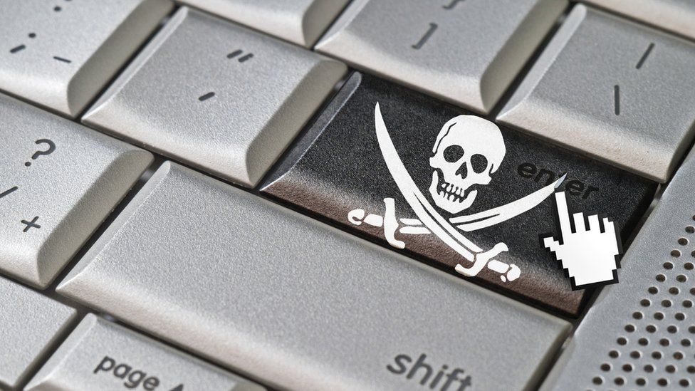 Skull and crossbones image on a keyboard