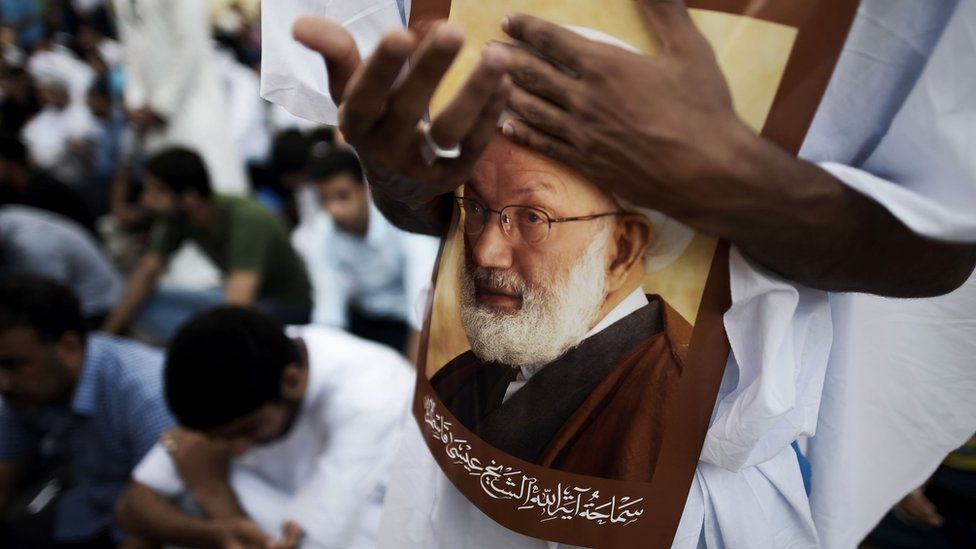 Bahrainis attend a protest against the revocation of the citizenship of Shia cleric Sheikh Isa Qassim on 20 June 2016, near his house in the village of Diraz