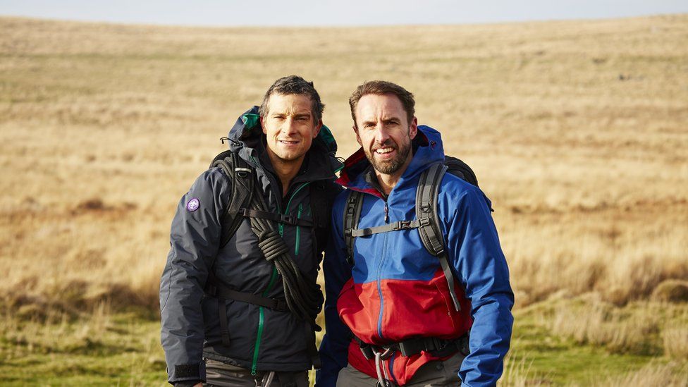 Bear Grylls and Gareth Southgate on moorland
