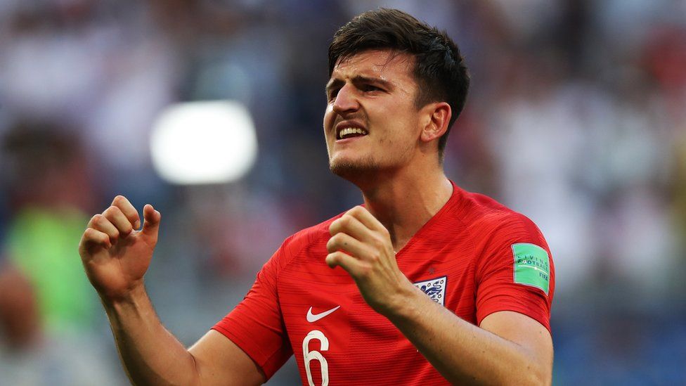 Harry Maguire playing for England at the 2018 World Cup