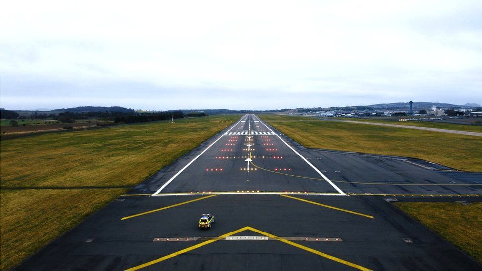 Edinburgh Airport runway from a drone