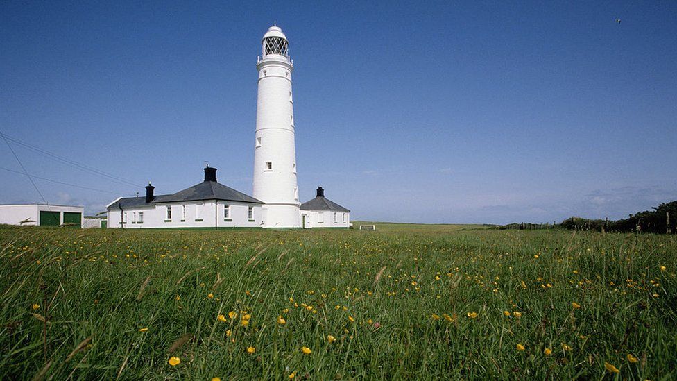 A view of Nash Point lighthouse on the headland, Vale of Glamorgan, South Wales, circa 1985