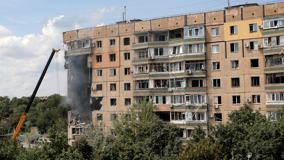 The apartment building hit by a Russian missile