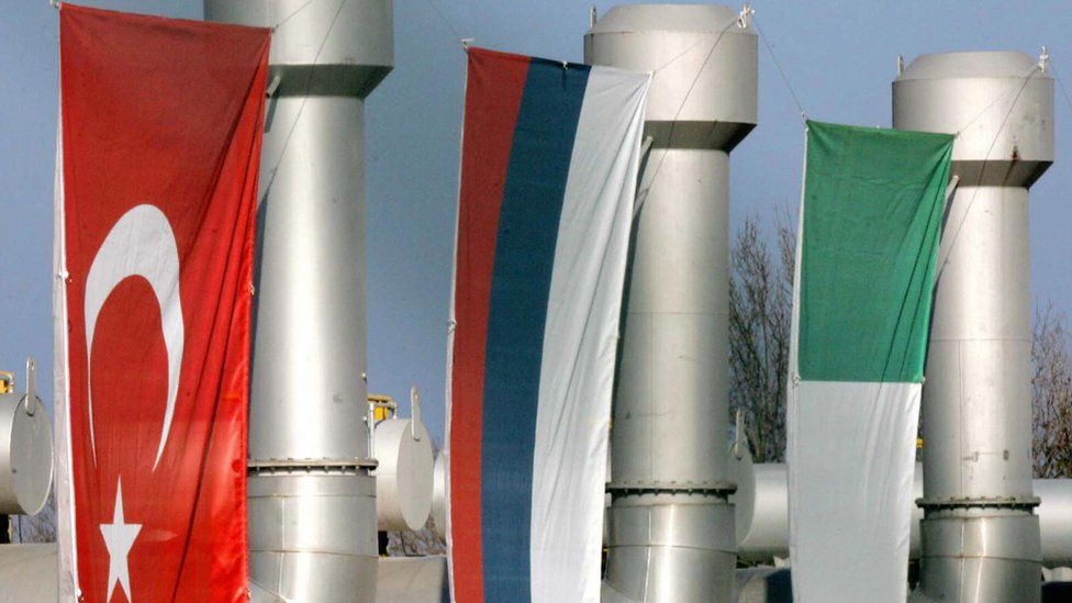 Blue Stream - participating countries' flags at pipeline opening, 16 Nov 05