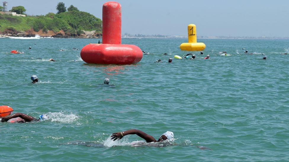 Swimmers in a race between Dakar and the former slave island of Gorée in Senegal - Sunday 24 September 2023