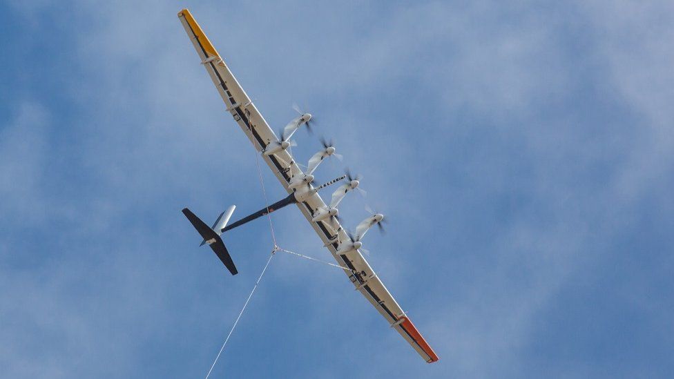 The tethered kite soars high in circles generating electricity