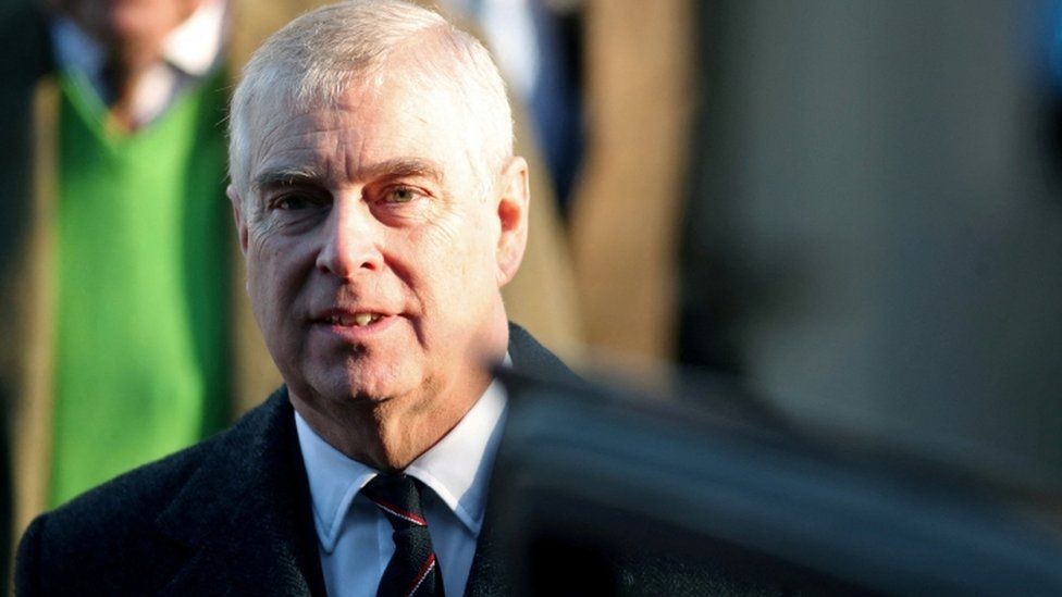 Prince Andrew leaving St. Mary the Virgin church in Hillington in January 2020