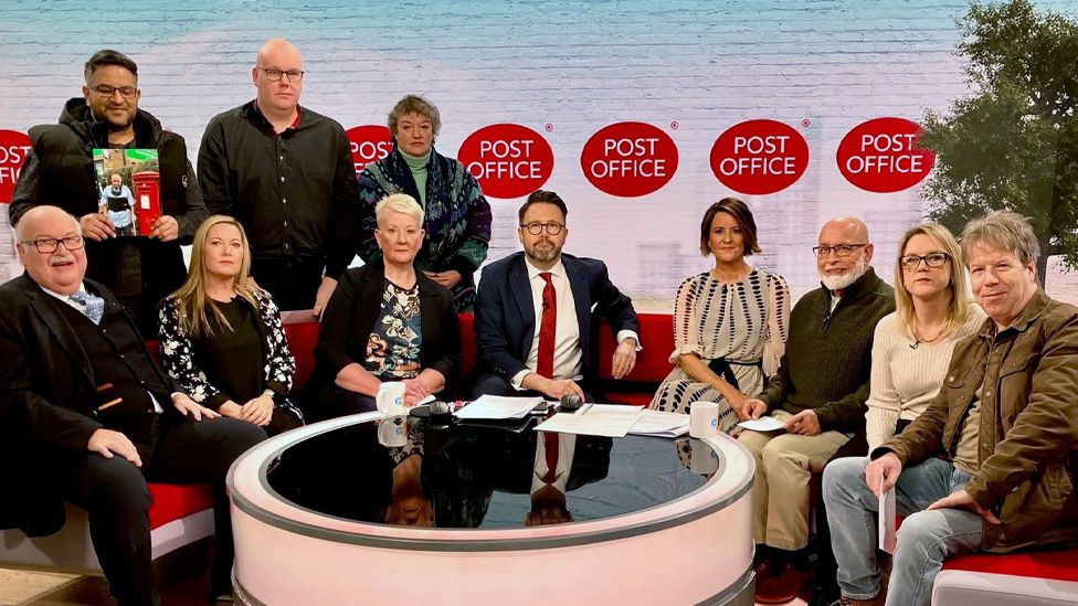 Victims of the Post Office Horizon scandal, pictured with presenters in the studio of BBC Breakfast