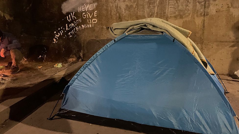 Tent in Calais underpass