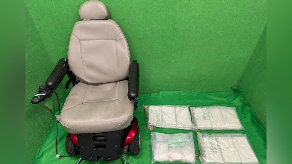 The electric wheelchair and suspected cocaine seized at Hong Kong International Airport