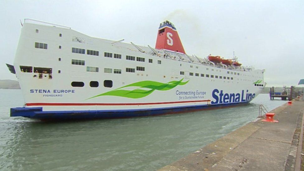 A Stena Line ferry docking in Fishguard