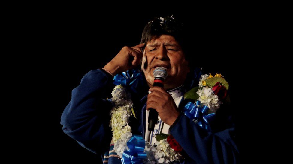 Bolivia's President Evo Morales speaks during a closing campaign rally in El Alto