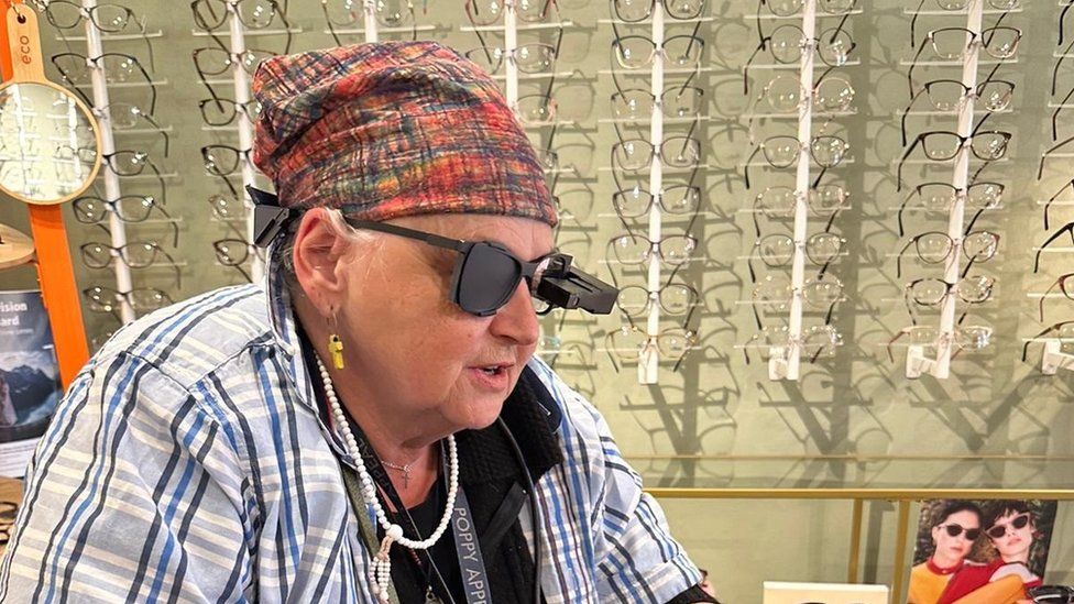 Sheila Irvine in an opticians