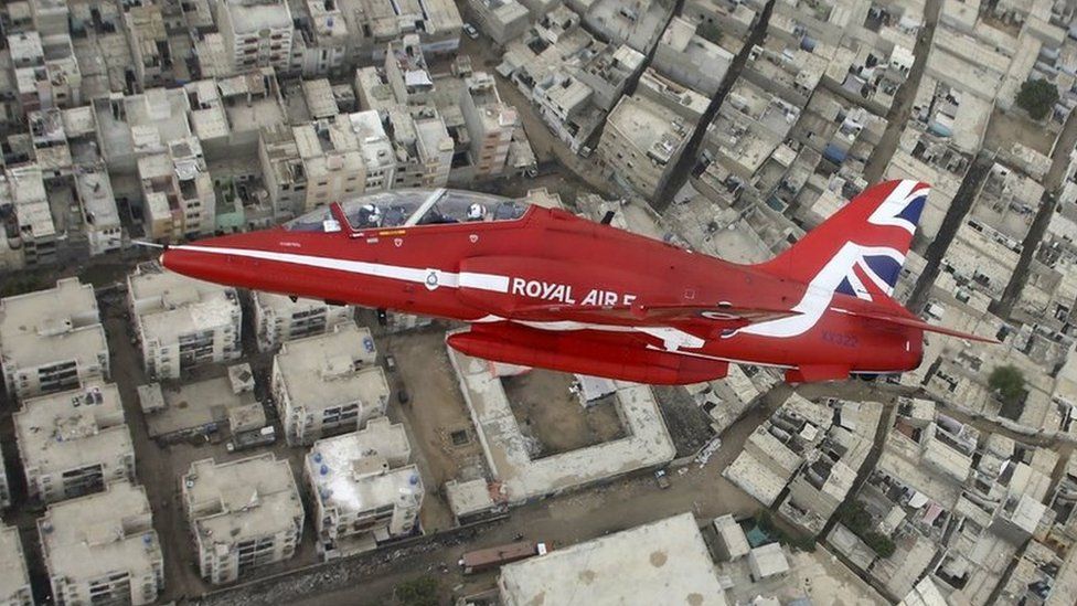 Red Arrows jet over Karachi, Pakistan