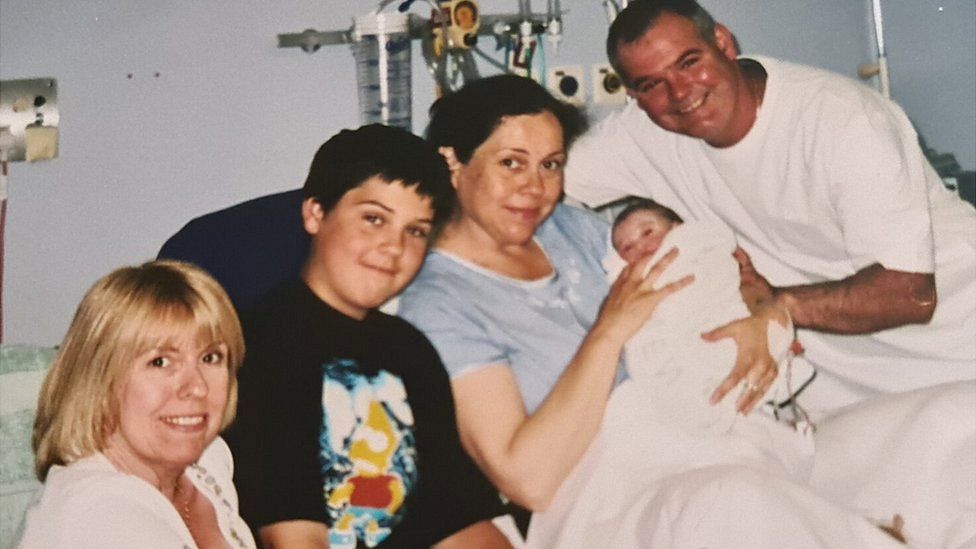 The family with baby Sophie after her birth in hospital