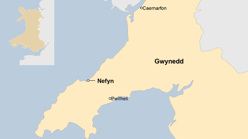 Map showing location of Nefyn in Gwynedd