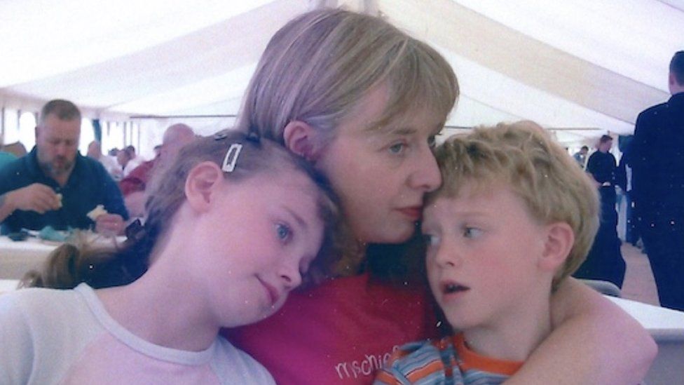 Christine Parry with her two children, Kate and Chris