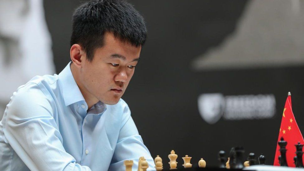 China's Ding Liren plays against Russia's Ian Nepomniachtchi