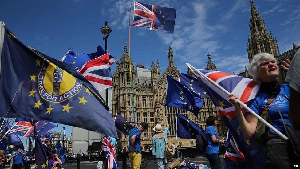 Anti-Brexit demonstrators in Westminster