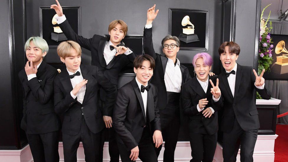 South Korean boy band BTS attends the 61st Annual GRAMMY Awards at Staples Center on February 10