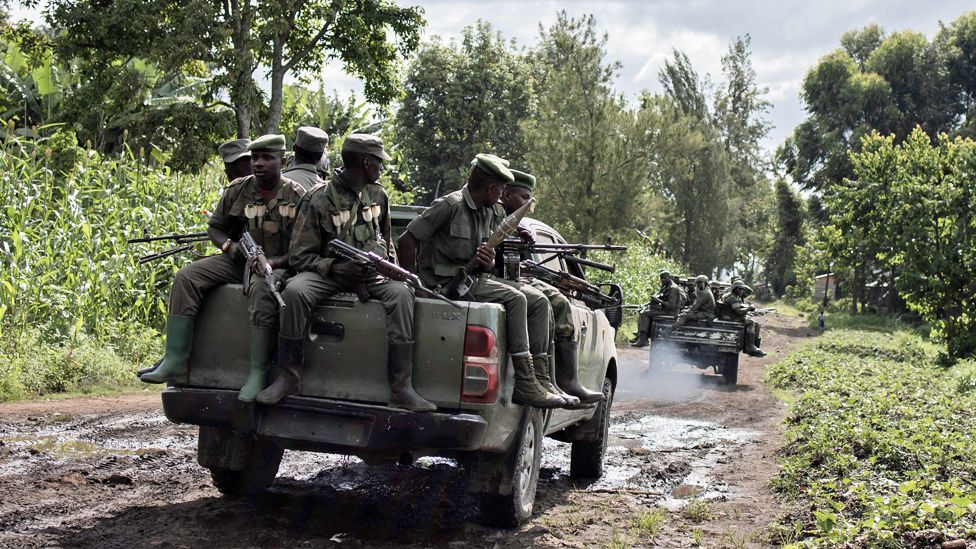 M23 soldiers leave Rumangabo camp after a meeting with East African regional force officials, DR Congo - 6 January 2023