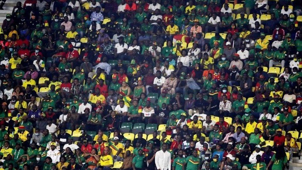 Cameroon fans in the Olembe stadium