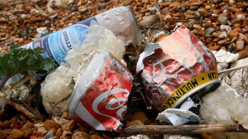 Rubbish on a beach in Dover, Kent