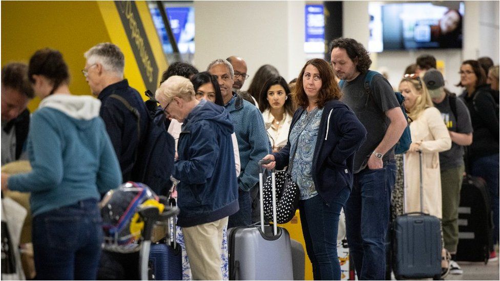 Queue at Gatwick Airport