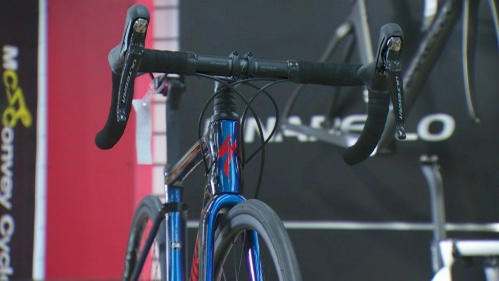 A bicycle in a showroom