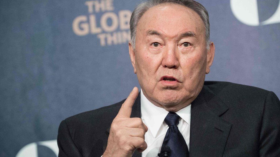 Kazakstan's President Nursultan Nazarbayev speaks on the sidelines of the Nuclear Summit in Washington, DC, on 31 March 2016