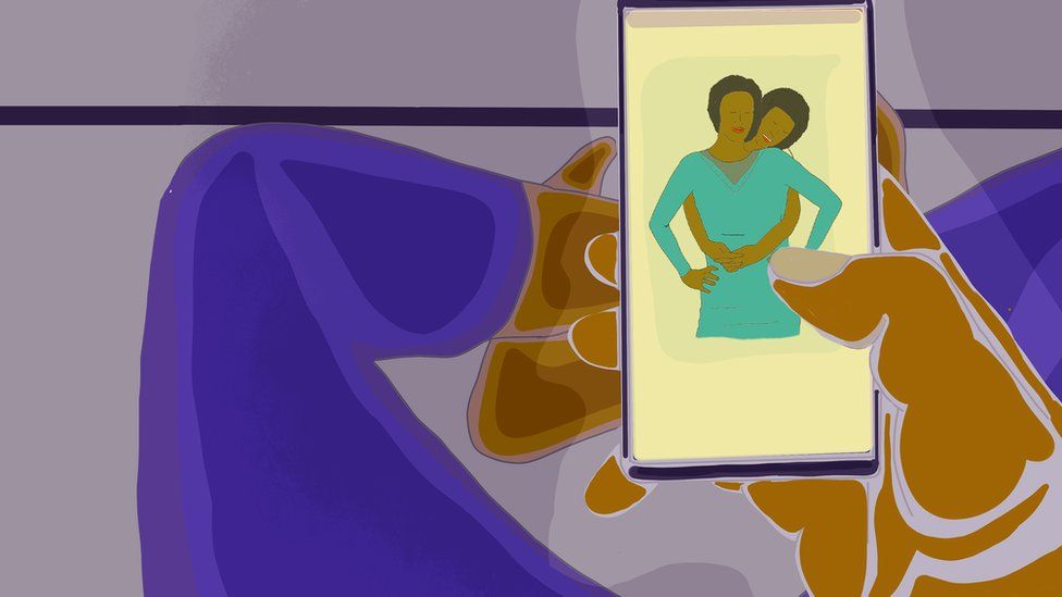 Ilustración de dos mujeres abrazándose.
