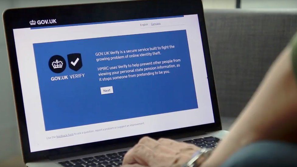 Screen shot showing the UK government's online Verify scheme
