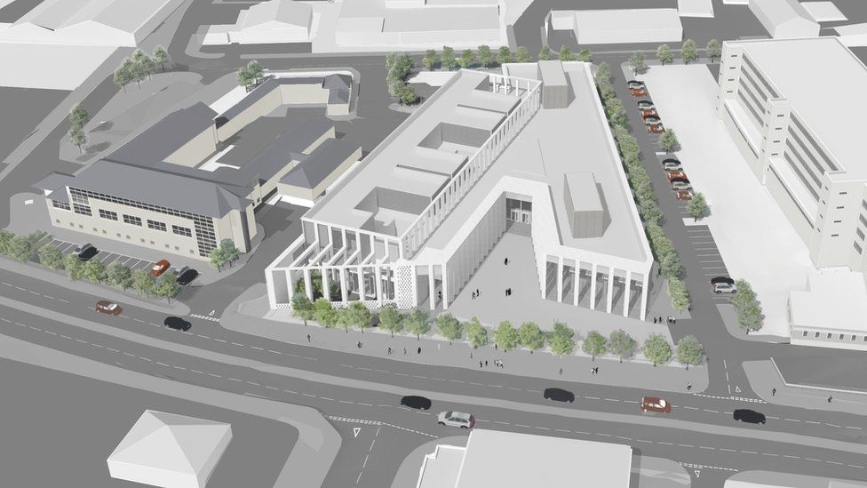 Illustrated aerial view of Inverness Justice Centre