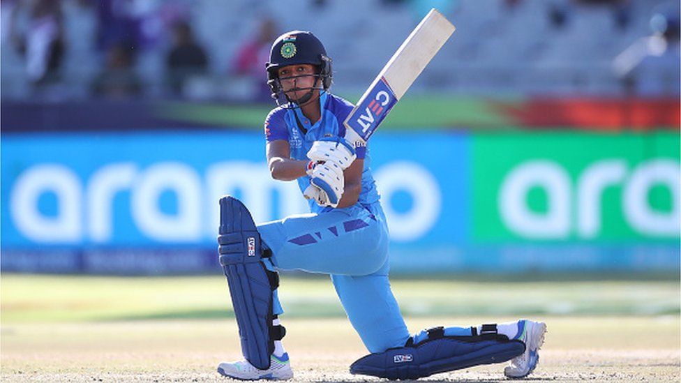 Harmanpreet Kaur of India plays a shot during the ICC Women's T20 World Cup Semi Final match