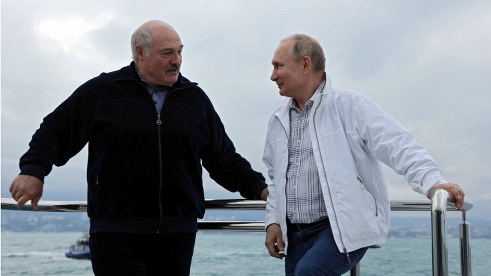 Russian President Vladimir Putin and Belarusian leader Alexander Lukashenko on a boat off Sochi