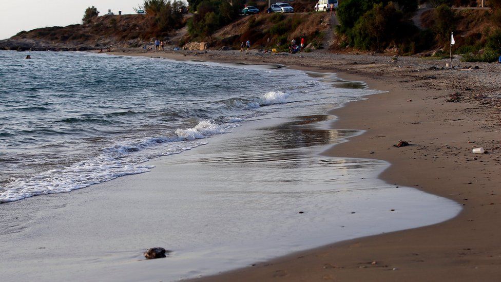 Fener Burnu Beach, the same beach where the lifeless body of Syrian boy Alan Kurdi, 3, when boats carrying migrants to the Greek island of Kos capsized last week near the Turkish resort of Bodrum, Turkey, 8 September 2015.