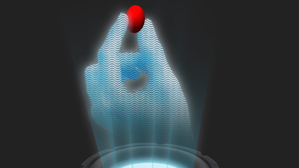 illustration of hologram fingers holding pill